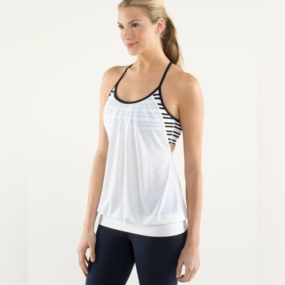 Lululemon | No Limits Tank | White / Twin Stripe Black / Black - Picture 1 of 8